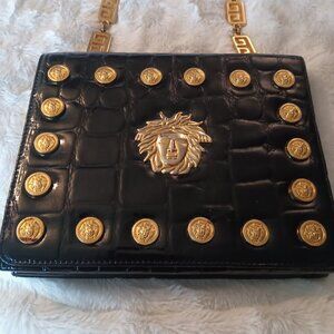 Vintage versace medusa studded shoulder bag